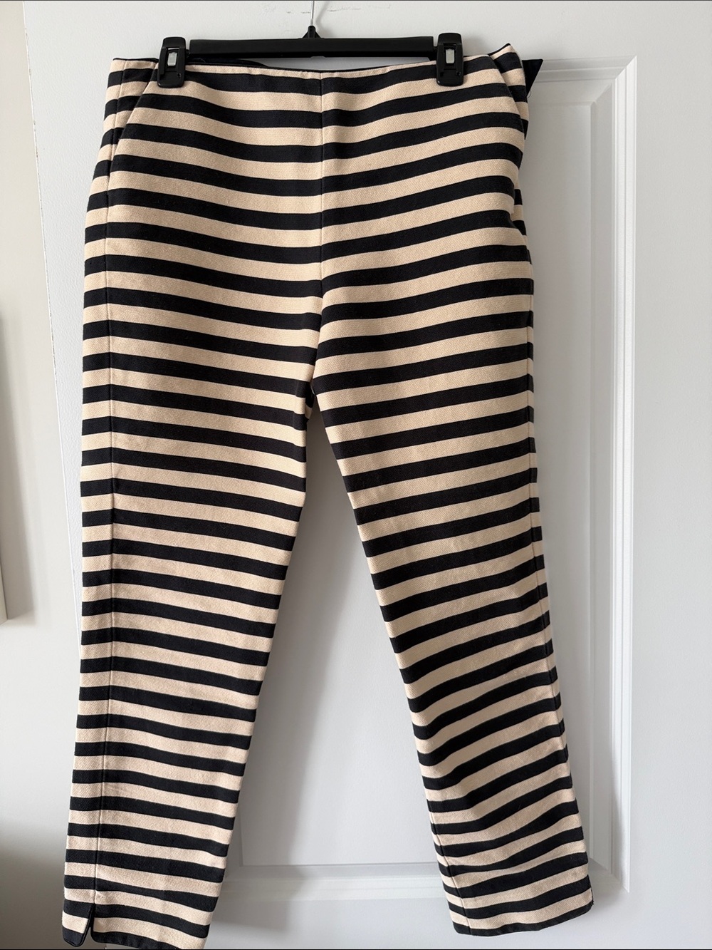 Boden Black and Cream Striped Straight-Leg Pants